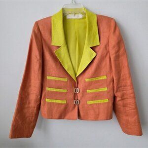 VALENTINO | Linen Blazer Silk Lining Orange Green Sz 10